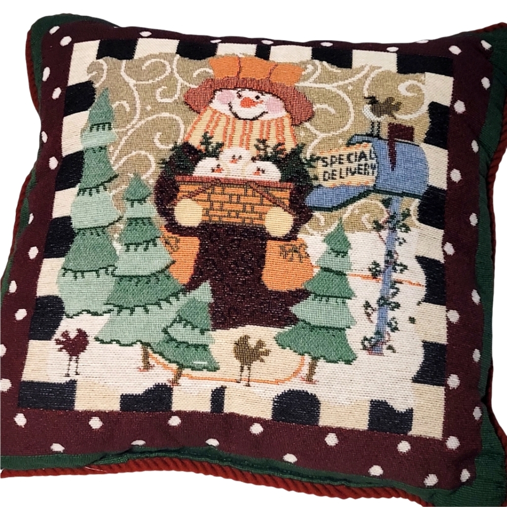Vintage Christmas Woven Tapestry Holiday Decor Snowman Cute Festive Thro…
